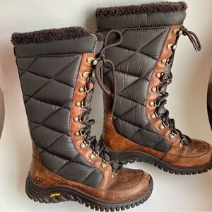 UGG Kintla Quilted Two Toned Nylon & Leather Lace Up Boots, Sz 7